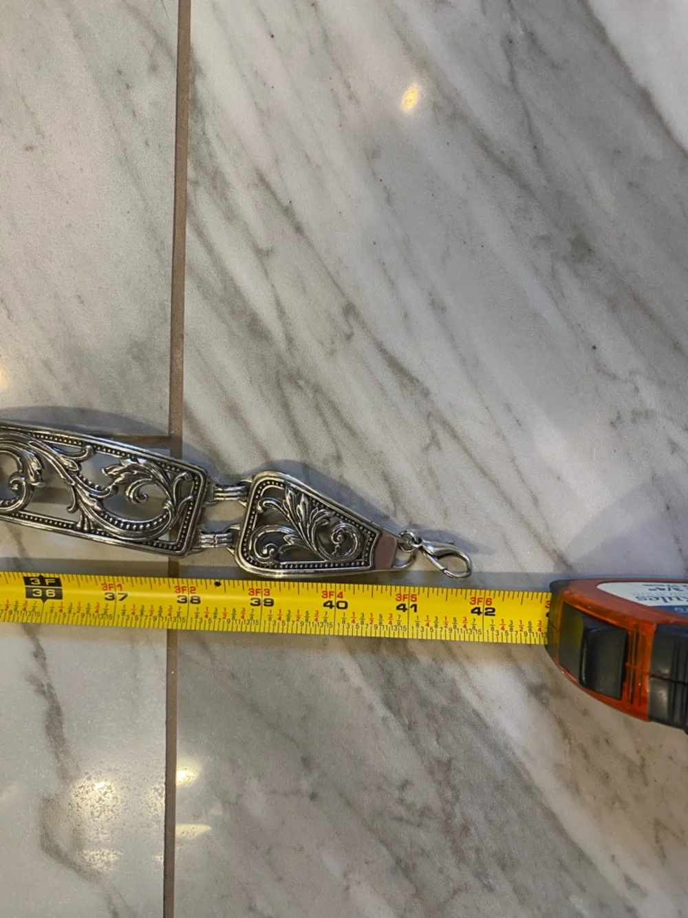 NWT Brighton silver-toned, ornate metal chain belt Size L